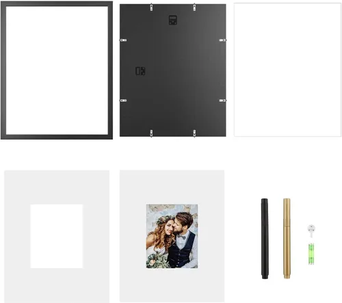 Vista 7 de ONE WALL Marco de fotos de vidrio templado de 16 x 20 pulgadas con paspartú blanco para fotos de 8 x 10 pulgadas para bodas, celebraciones