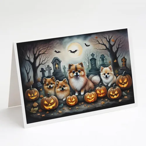 Vista 65 de Caroline's Treasures DAC2042GCA7P Golden Retriever - Tarjetas de felicitación y sobres de Halloween espeluznantes, paquete de 8 tarjetas en blanco