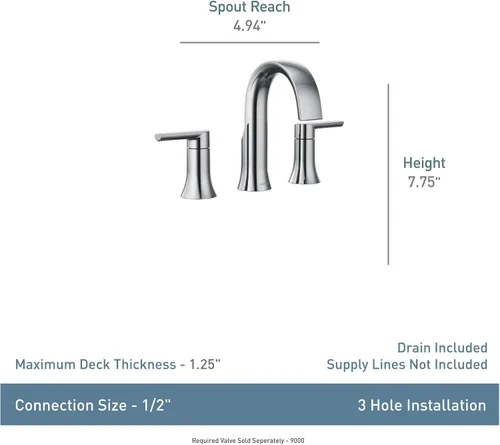 Vista 3 de Moen Doux TS6925 - Kit de moldura de grifo de baño con dos manijas cromadas de 8 pulgadas, requiere válvula, TS6925