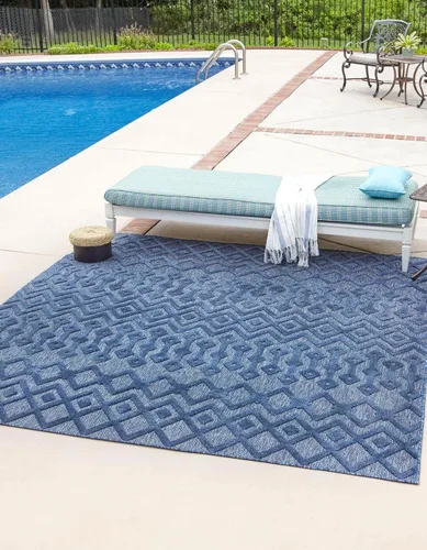 Vista 20 de Unique Loom Alfombra de área de la colección texturizada Trellis para exteriores, color osage, 2 x 3 pies, rectangular, color aguamarina