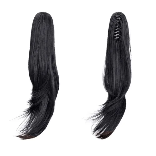 Vista 8 de Extensión de Cola de Caballo, Extensión de Cabello con Garra Larga de 20", Piezas de Cabello Sintético Ondulado Liso con Clip en Peluca de Cola