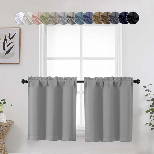 Vista 33 de Aqua Cafe - Juego de 2 paneles de cortinas opacas de 24 pulgadas de largo, con aislamiento térmico suave y sólido, para ventanas de baño, sótano