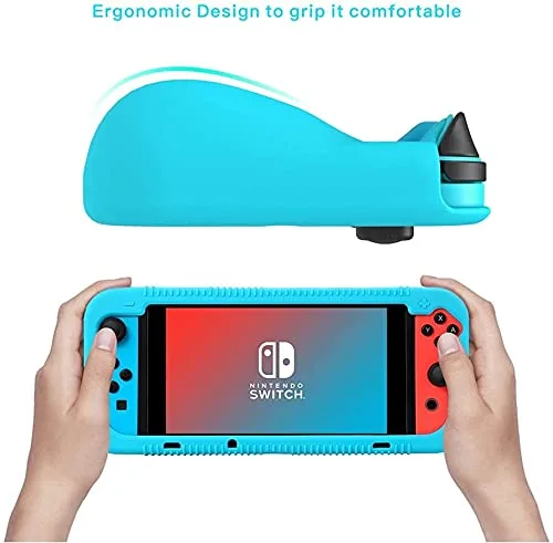 Vista 3 de Teyomi Protective Silicone Case for Nintendo Switch, Grip Cover with Tempered Glass Screen Protector, 2 Storage Slots for Game Cards