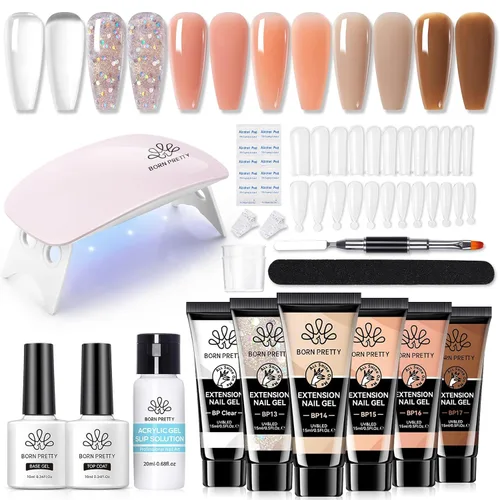 Vista 12 de BORN PRETTY Kit de Gel de Extensión Poli - Kit de Gel de Extensión de Uñas de 12 Colores Nude Transparente Rosa Gelatina Kit Todo-En-1 Gel
