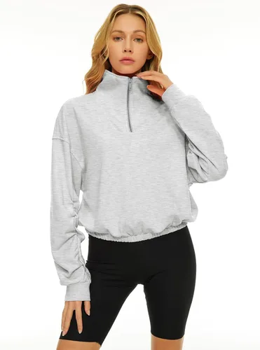 Vista 4 de Trendy Queen Sudaderas con capucha y media cremallera para mujer, con cremallera de un cuarto, manga larga, ropa de moda