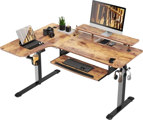 Vista 18 de EUREKA ERGONOMIC Escritorio eléctrico de pie en forma de L de 55 pulgadas, escritorio para juegos de computadora de altura ajustable con bandeja