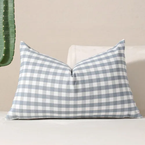 Vista 33 de vctops Fundas de almohada decorativas a cuadros azules de 12 x 20 pulgadas, funda de cojín lumbar de guingán para sofá, dormitorio