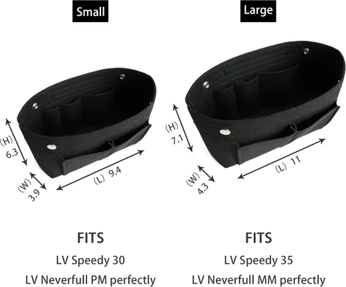 Vista 6 de MISIXILE Organizador de fieltro para bolso de mano, organizador de bolsa de mano, se adapta a Speedy Neverfull con asas y llavero, Negro