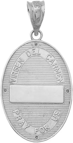 Vista 2 de Collar con colgante ovalado de plata de ley Nuestra Señora del Monte Carmelo (Virgen del Carmen) con acento en CZ