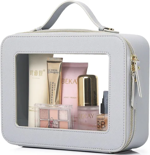 Vista 76 de Pinkmik Pequeña bolsa de maquillaje transparente, mini estuche para cosméticos, bolsa de aseo impermeable con cremallera, organizador de bolsos