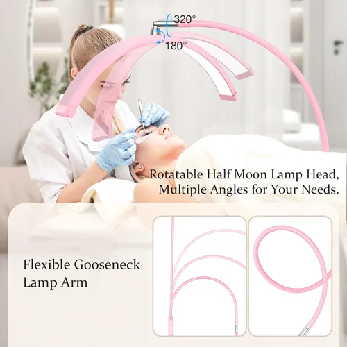 Vista 2 de Mznoo Half Moon - Lámpara de pestañas flexible y ajustable de 23 pulgadas con bandeja de herramientas para extensiones de pestañas, tecnología