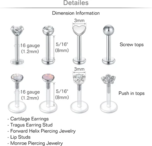 Vista 4 de MODRSA 20g 16g Cartilage Earrings for Women Silver Gold Helix Piercing Jewelry Surgical Steel Hypoallergenic Flat Back Earrings Cartilage Hoop for