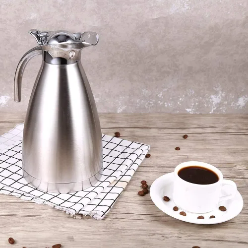 Vista 3 de Jarra aislada al vacío, jarra térmica de acero inoxidable, doble pared, aislante, para café, jugo, leche, té, bebidas (1.5 litros)