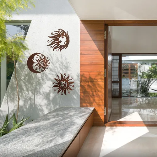 Vista 4 de VividLadybug - Colgante de Sol y Luna, Escultura de Pared, Arte de Pared de Metal para Decoración de Interior/Exterior en Color Óxido Resistente a
