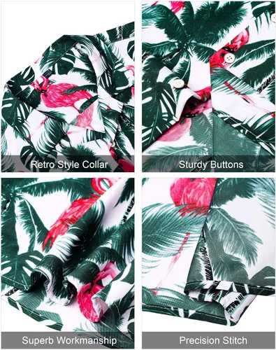 Vista 4 de J.VER - Conjunto de camisa hawaiana para hombre, estilo informal, con botones y manga corta, con shorts estampados, conjunto hawaiano tropical