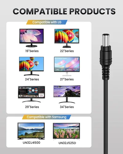 Vista 3 de 19V Power Cord for LG Monitor & Samsung TV Replacement Power Adapter