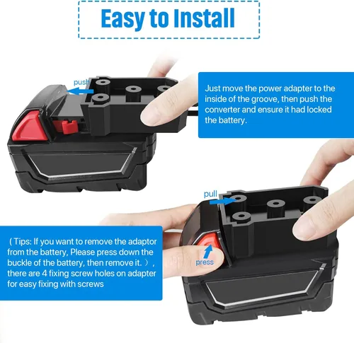 Vista 3 de Adaptador de rueda eléctrica con fusible e interruptor para batería Milwaukee de 18 V, adaptador de batería hermético no soplado con fusible de 30 A