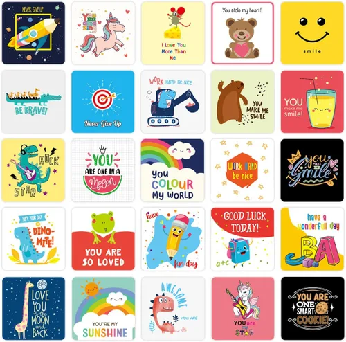 Vista 3 de Fantasyon Notas para la lonchera para niños, 60 unidades, lindas tarjetas de almuerzo inspiradoras, notas motivacionales para el almuerzo, regalos