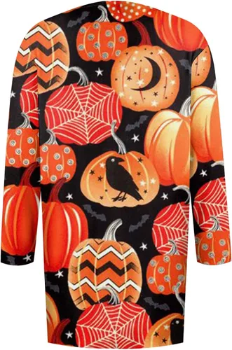 Vista 5 de ZEFOTIM Cárdigans de Halloween para mujer, con estampado de murciélago y calabaza, frente abierto, ligero, lindas y divertidas camisas