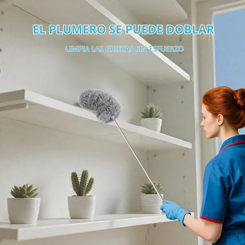Vista 6 de Mini plumero de microfibra para limpieza, plumero de mano con poste de extensión, pequeño plumero lavable para interior de automóvil, oficina