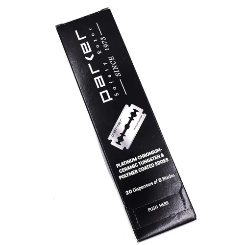 Vista 6 de Parker - 100 cuchillas de afeitar de seguridad de doble filo, acero inoxidable revestido de platino y tungsteno de alta calidad para afeitados