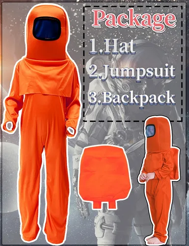 Vista 2 de Noucher Disfraz de astronauta para niños, traje espacial rojo y azul, mochila de Halloween, disfraces de cosplay para niños de 3 a 10 años