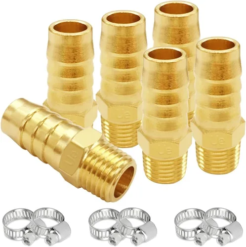 Vista 11 de Uenede 6 accesorios de púas de manguera de latón de 1/2 pulgada NPT macho a 1/2 pulgadas, conector adaptador de púas incluye 6 abrazaderas de acero