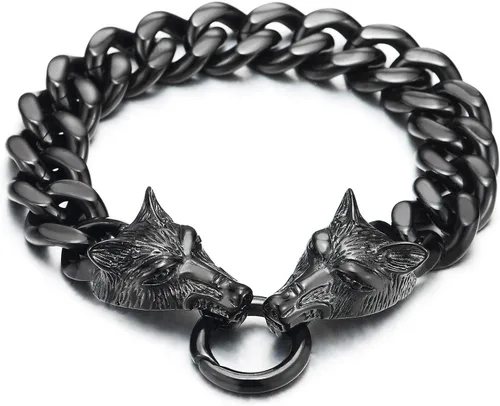 Vista 7 de COOLSTEELANDBEYOND Biker Punk Rock - Pulsera de acero inoxidable con cierre de anillo de resorte, 9 pulgadas A-Metal Color: Plata