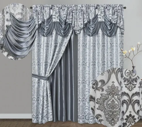 Vista 7 de GOHD Samba Star. Panel de cortina de ventana jacquard con cenefa elegante adjunta y respaldo de tafetán. Juego de 2 piezas. Cada pieza de 54