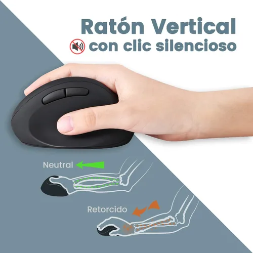 Vista 5 de Perixx PERIDUO-606 ES Conjunto de teclado Compacto Ergonómico inalámbrico y Ratón Vertical portátil - con reposa muñeca Ajustable y Teclas