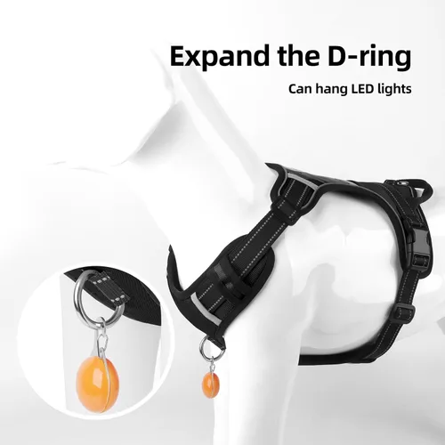 Vista 7 de Arnés para perro sin tirones con 2 anillos en D, ajustable, reflectante, suave, acolchado, chaleco Oxford y asa para perros pequeños, negro, S