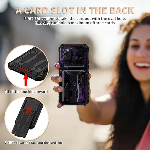 Vista 4 de Funda para teléfono Samsung Galaxy A54 con protector de pantalla, funda con ranura para tarjetas desmontable incorporada, con función atril, a