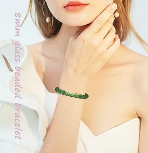 Vista 4 de FINZOR 28 pulseras elásticas de cuentas de 0.315in hechas a mano redondas de cristal para mujeres, pulseras de cuentas elásticas multicolor