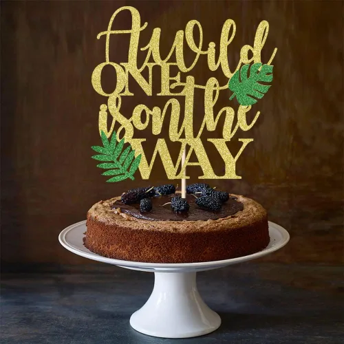 Vista 2 de A Wild One is on the Way - Decoración para tartas con temática de animales de la selva, decoración temática tropical hawaiana, baby shower, fiesta