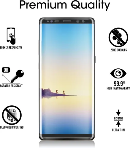 Vista 5 de amFilm Protector de pantalla de vidrio para Samsung Galaxy Note 8, cobertura de pantalla completa, vidrio templado curvado 3D, matriz de puntos