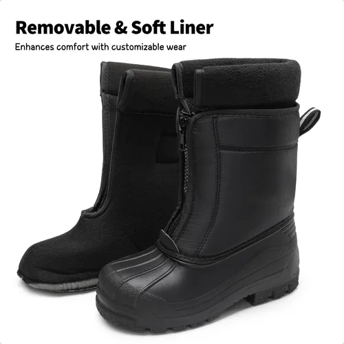Vista 3 de DREAM PAIRS Botas impermeables de nieve de invierno para niños y niñas, para niños pequeños/grandes Negro