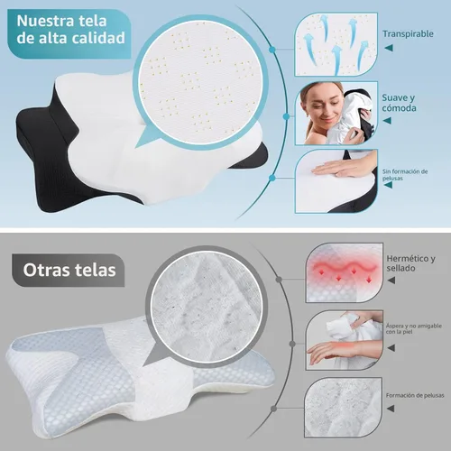 Vista 7 de DONAMA - Almohada cervical ortopédica para alivio de dolor del cuello, espuma viscoelástica contorneada, soporte ergonómico para dormir de lado