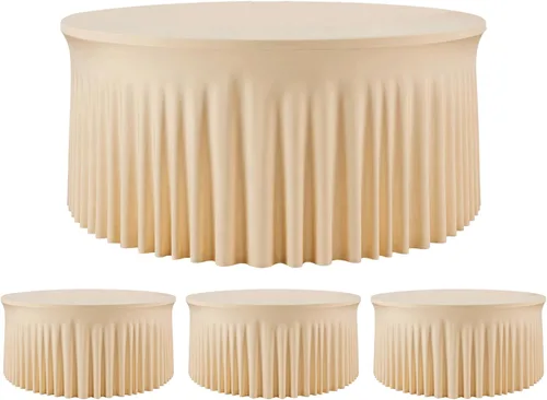 Vista 12 de Mantel redondo de 60 pulgadas en negro para mesas de 5 pies, funda de mesa ajustada de elastano con borde elástico y falda, lavable, sin arrugas