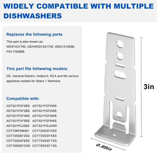 Vista 2 de Soporte de montaje de lavavajillas GE WD01X21740 para lavavajillas Hotpoint GE GEHWD01X21740 GDT670SYV0FS WD01X2174 PS11700868 Reemplazo GE Soporte