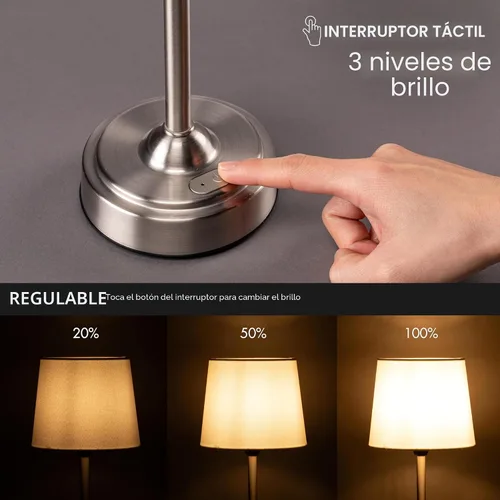 Vista 4 de O'Bright Seraph - Lámpara de mesa LED inalámbrica con atenuador, batería recargable integrada, brillo de 3 niveles, lámpara de mesa para patio