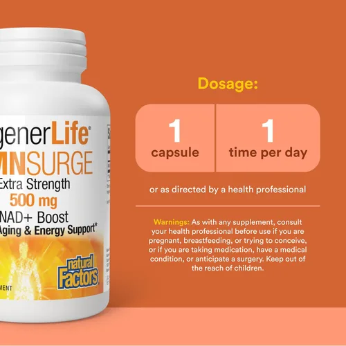 Vista 3 de Natural Factors Regenerlife NMN NAD+ Boost, 500 MG, 30 cápsulas vegetarianas