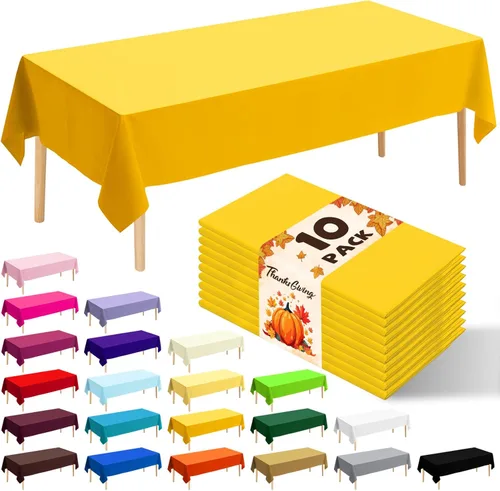 Vista 9 de Paquete de 10 manteles desechables de plástico premium de 54 x 108 pulgadas, mantel rectangular para mesa, para cumpleaños, bodas, Navidad, Beige