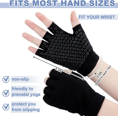 Vista 2 de Eurzom 2 pares de guantes de yoga antideslizantes para mujer, guantes de pilates sin dedos con agarres para yoga, fitness, entrenamiento, deportes