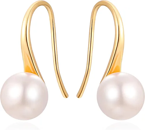 Vista 7 de Aretes colgantes de plata de ley 925 seleccionados a mano AAA+ de 7.5 a 0.315 in con perlas cultivadas de agua dulce blancas para mujer