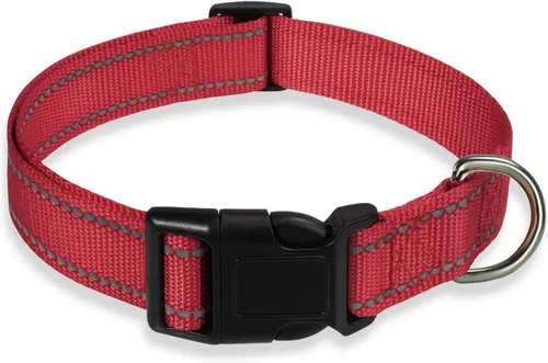 Vista 15 de Collar reflectante para perros con hebilla, collares de nailon ajustables de seguridad para perros pequeños, medianos y grandes, color negro XXS