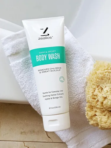 Vista 4 de Zealios Champú de natación y deporte, acondicionador y gel de baño hidratante para aliviar los productos químicos de la piscina