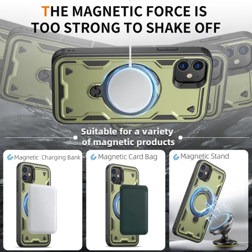 Vista 2 de Funda Magnética para iPhone 11, Funda para iPhone XR Compatible con MagSafe, con 2 Protectores de Pantalla, con Anillo Soporte, Protección Heavy