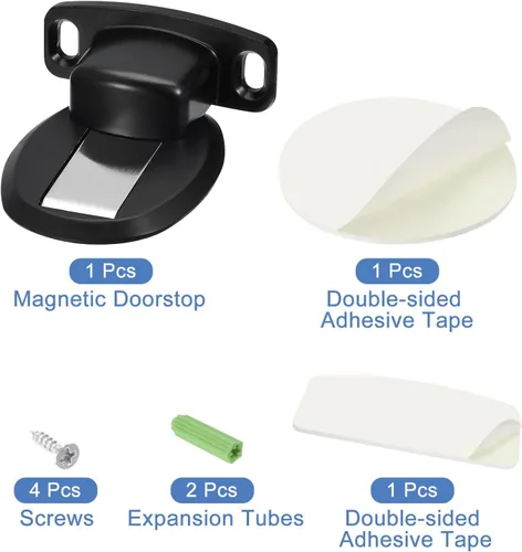 Vista 3 de uxcell Tope magnético para puerta, tope de puerta de piso, soporte de puerta con autoadhesivo y tornillos, color negro