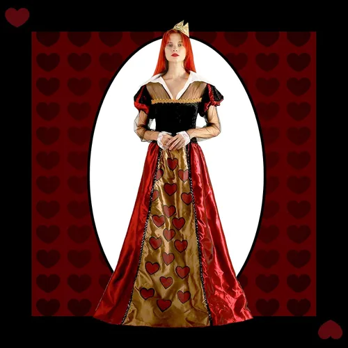 Vista 5 de EraSpooky Disfraz de reina para mujer con corazones rojos reales vestido medieval de Halloween