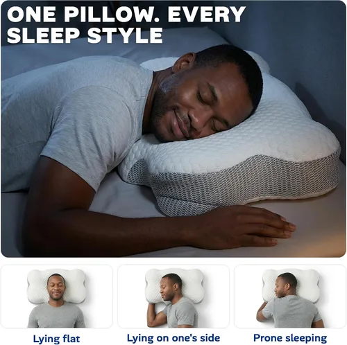 Vista 5 de Almohada cervical de espuma viscoelástica para soporte del cuello, almohada ergonómica de contorno para dormir de espalda y de lado, espuma Blanco